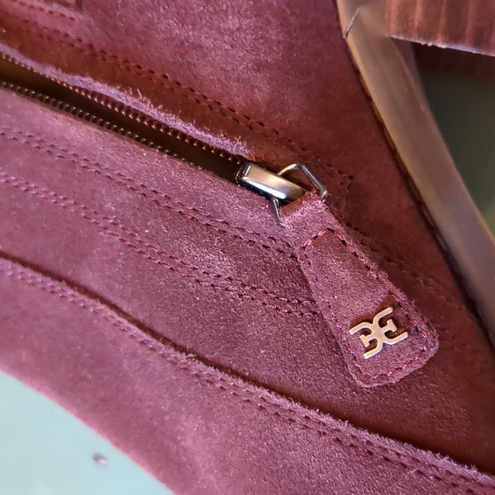 Sam Edelman Simona Boots Burgundy Suede Block Heel - Picture 4 of 13